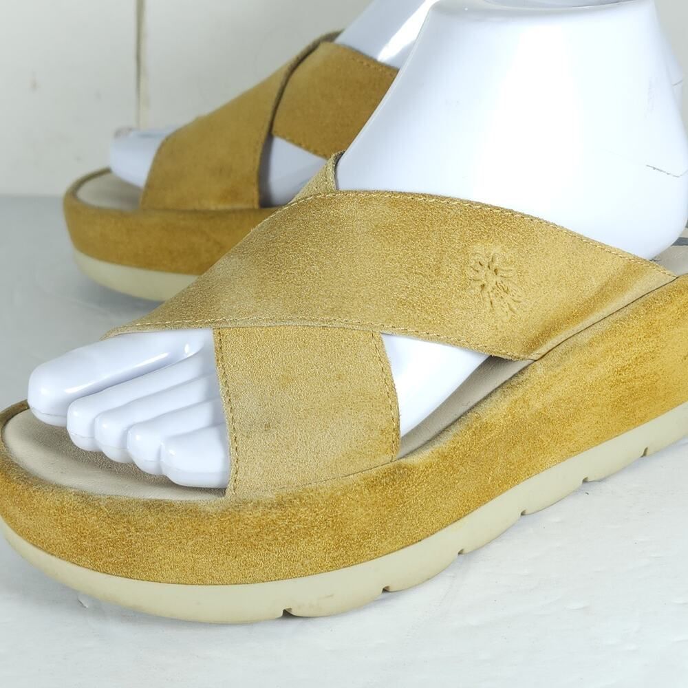 FLY LONDON Women’s Begsfly EU37 US6,5 Yellow Suede Platform Wedge Sandals - Picture 13 of 16